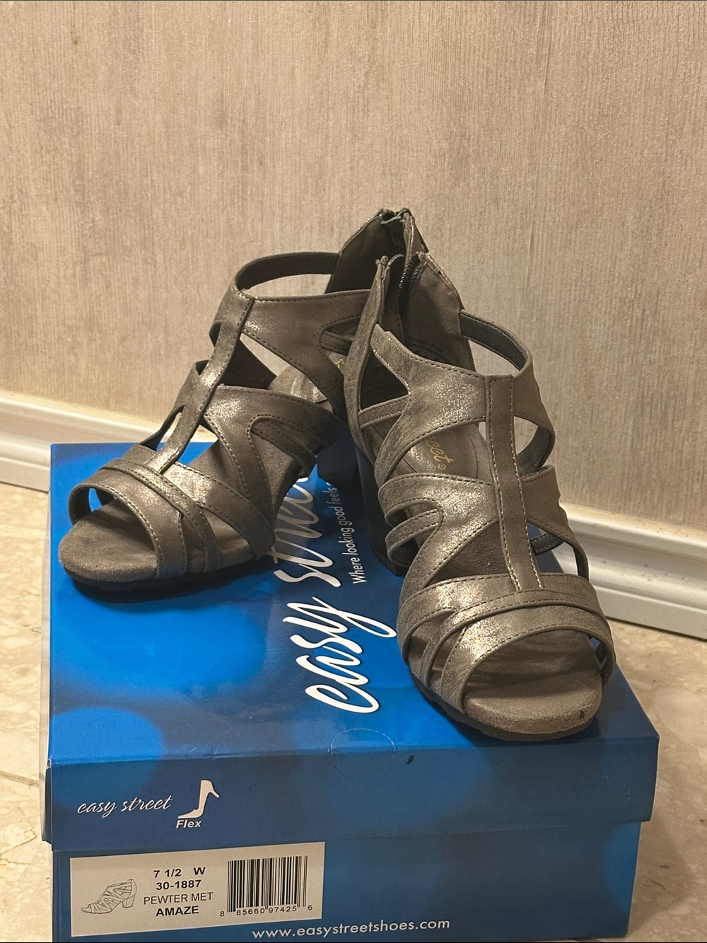Easy Street Flex Zip up, METALLIC PEWTER, 2.5” Heeled Booties with Cutouts